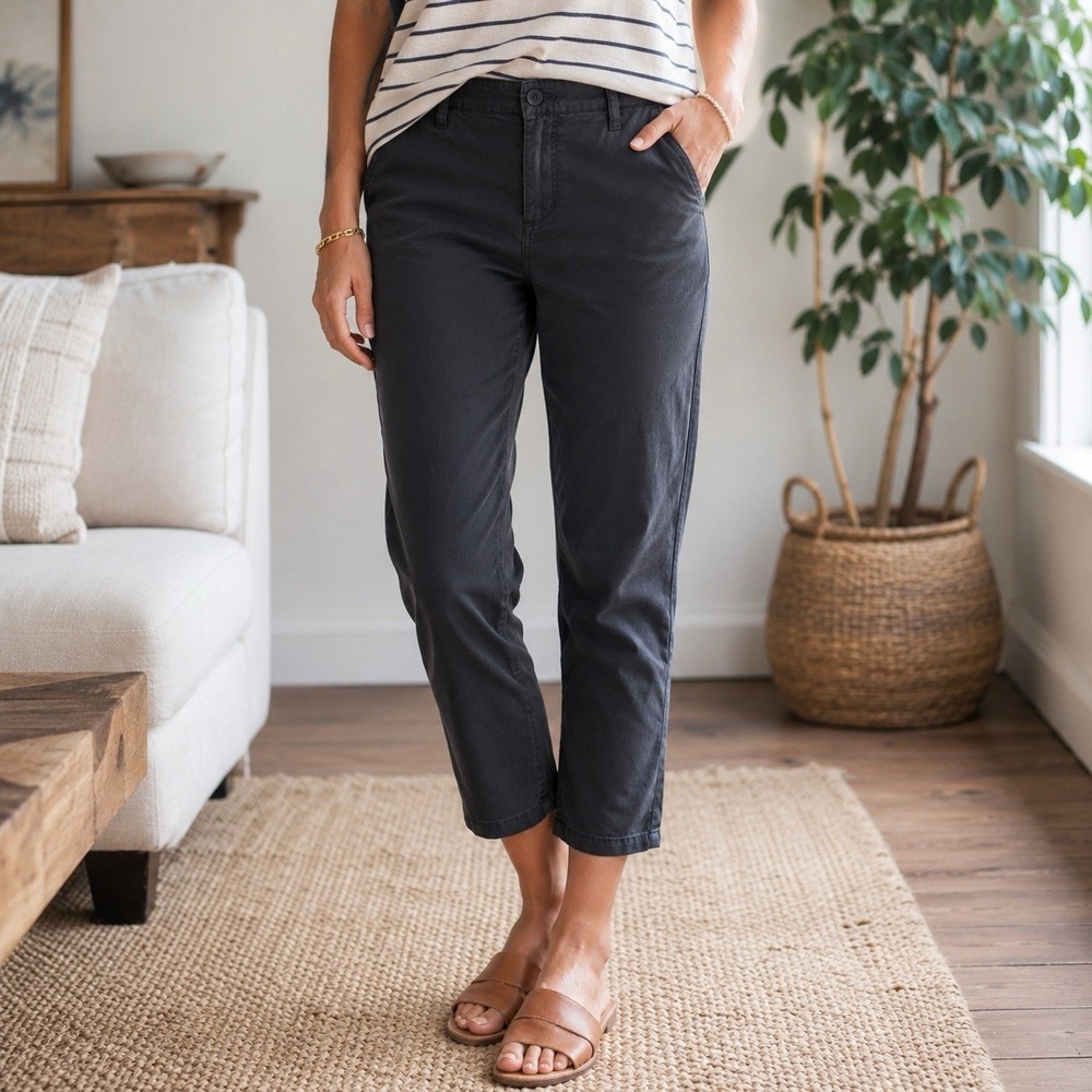 NEW GAP Girlfriend Chino Crop Pants Gray Blue Mid Rise Stretch Capsule Chic 12P